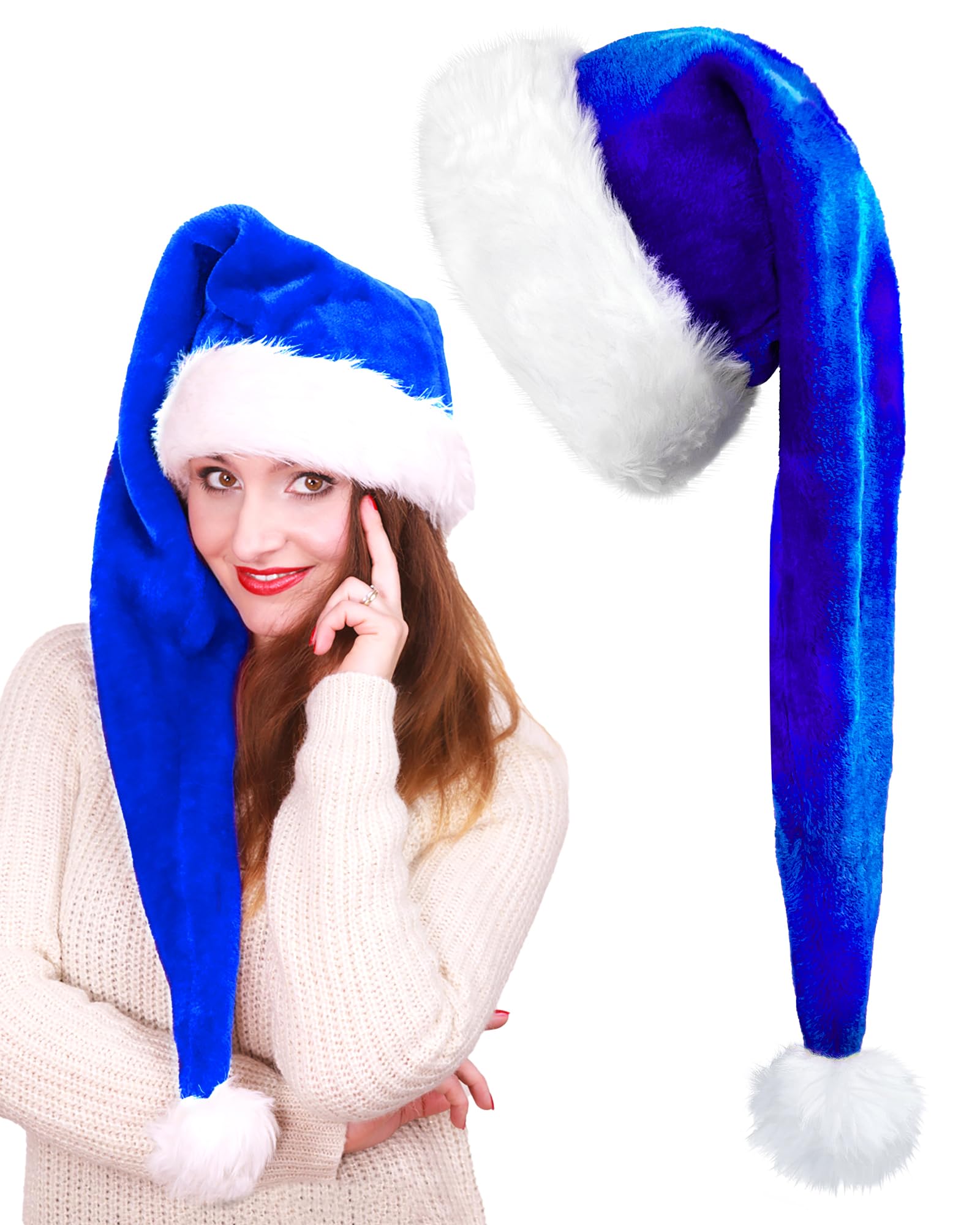 Dolkoic Long Plush Santa Hat Christmas Hat for Adults Unisex Xmas Halloween Costume Parties