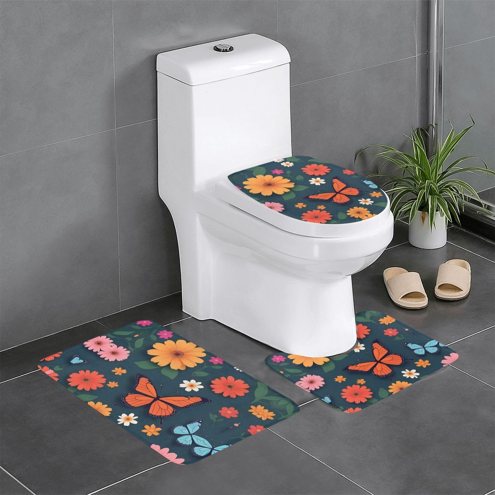 Tapis de salle de bain motif fleurs 61x40cm pour lavabo et WC lavable et sécurisé