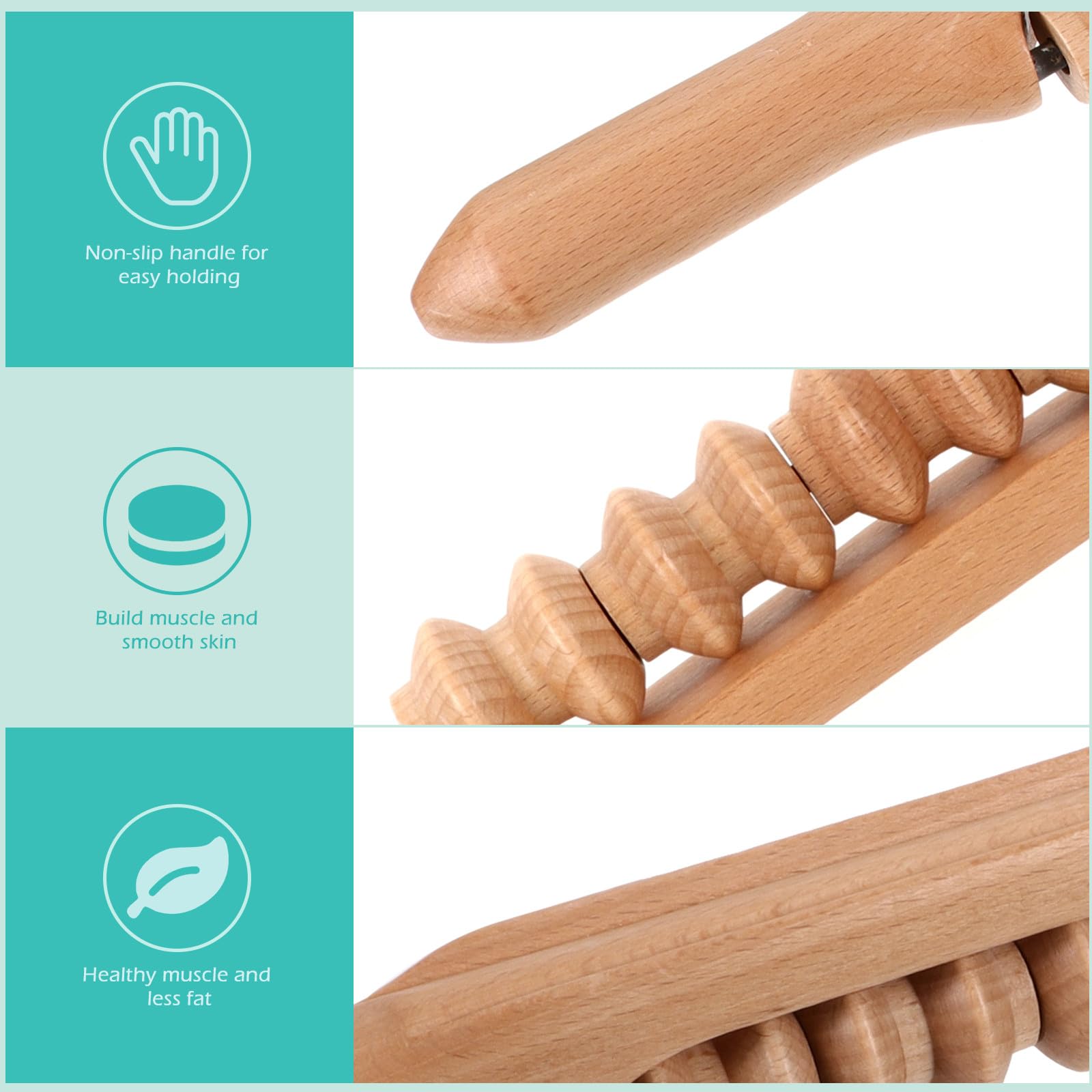 Tofficu Rullo Massaggiatore in Legno 43 Cm per Muscoli, Bastone da Massaggio Manuale Multifunzionale per Collo, Spalle e Pancia, Strumento Leggero per Relax e Benessere Corporeo