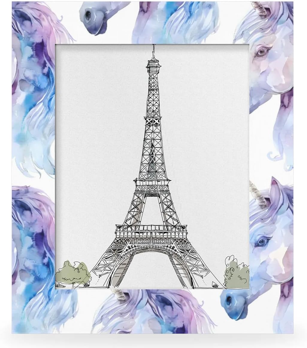 Cute Unicorn 8x10 Picture Frame, Unicorn Print Wood Photo Frame for Wall or Tabletop Display Pictures 5x7 with Mat or 8x10 without Mat