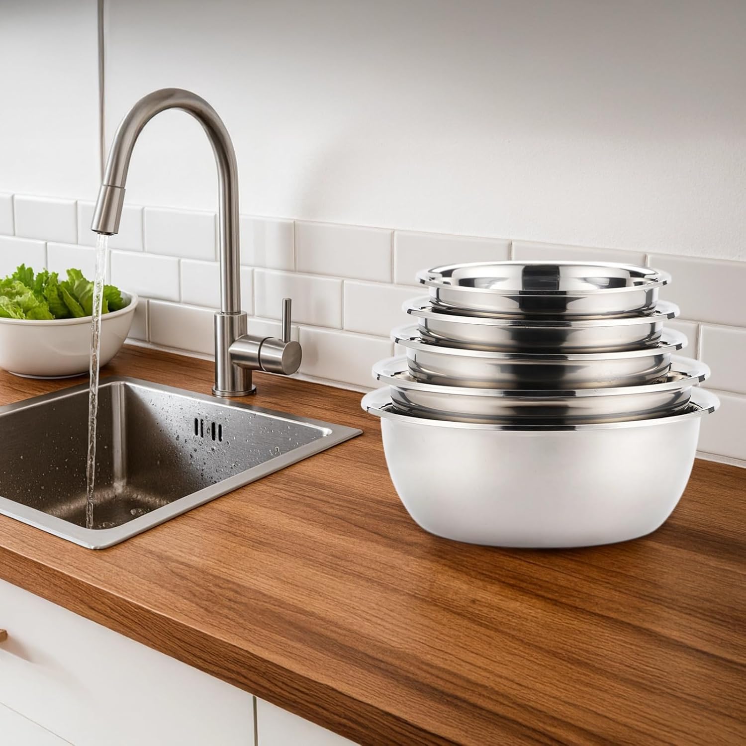 Large Mixing Bowls Set: 5 Pcs Stainless Steel, 7.1 To 10.2 In (18-26 Cm), Ideal For Baking, Serving, And Marinating