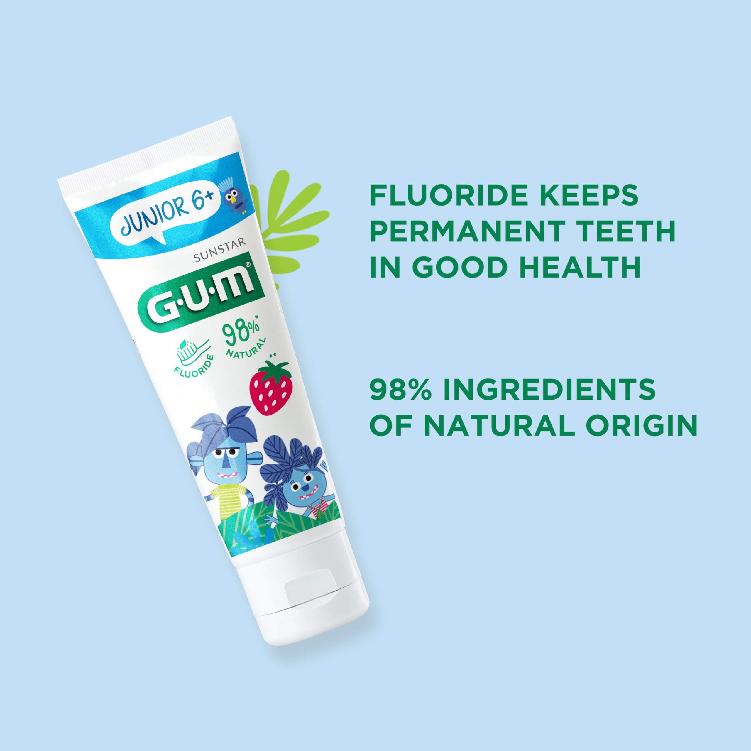 Spazzolino GUM® JUNIOR | progettato appositamente per i nuovi denti permanenti | per bambini 6+ | sapore di fragola | 50ml | 6 x 50