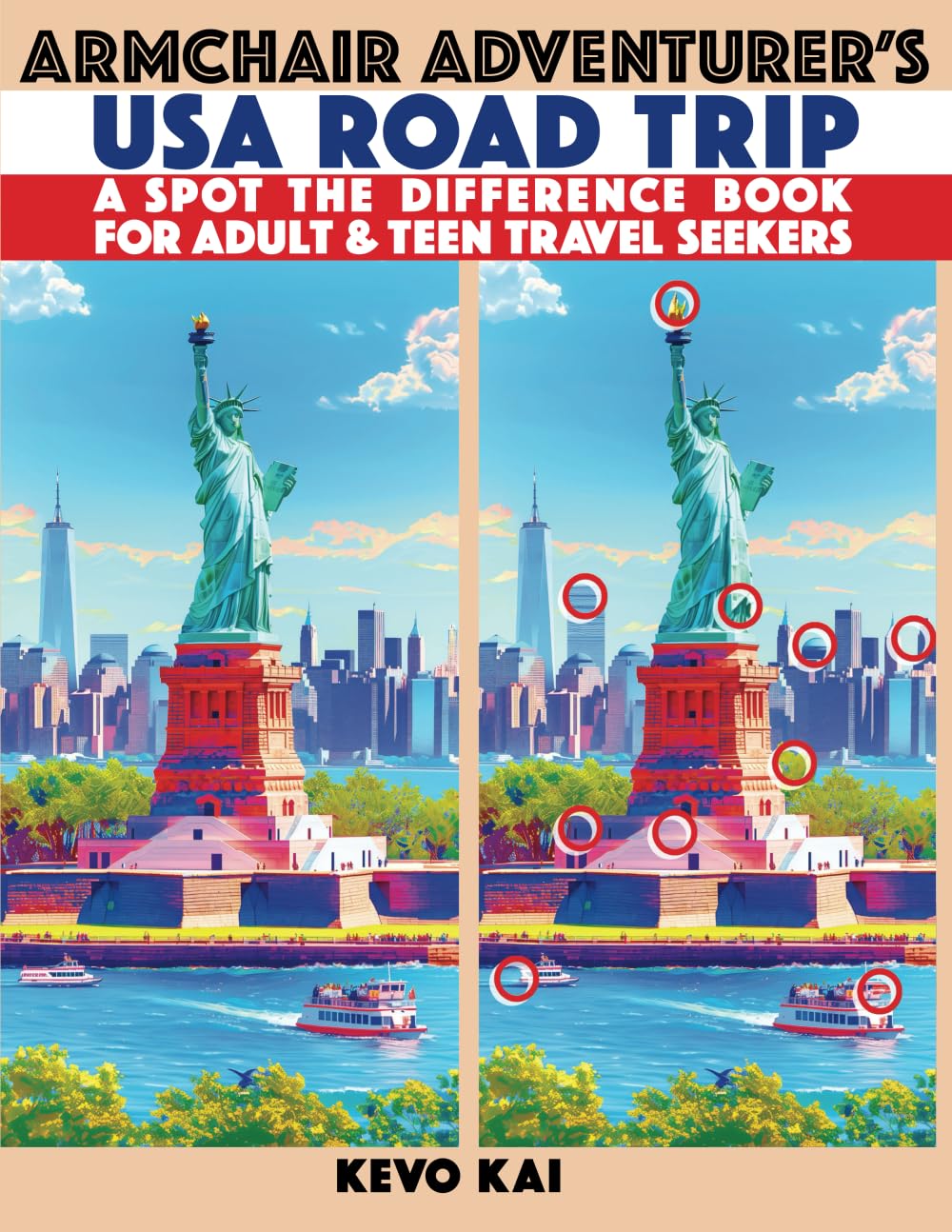 Armchair Adventurer's USA Road Trip - A Spot the Difference Book for Adult & Teen Travel Seekers: 55 Brain Challenging Picture Puzzles with over 650 Differences to Seek & Find (Large Print)