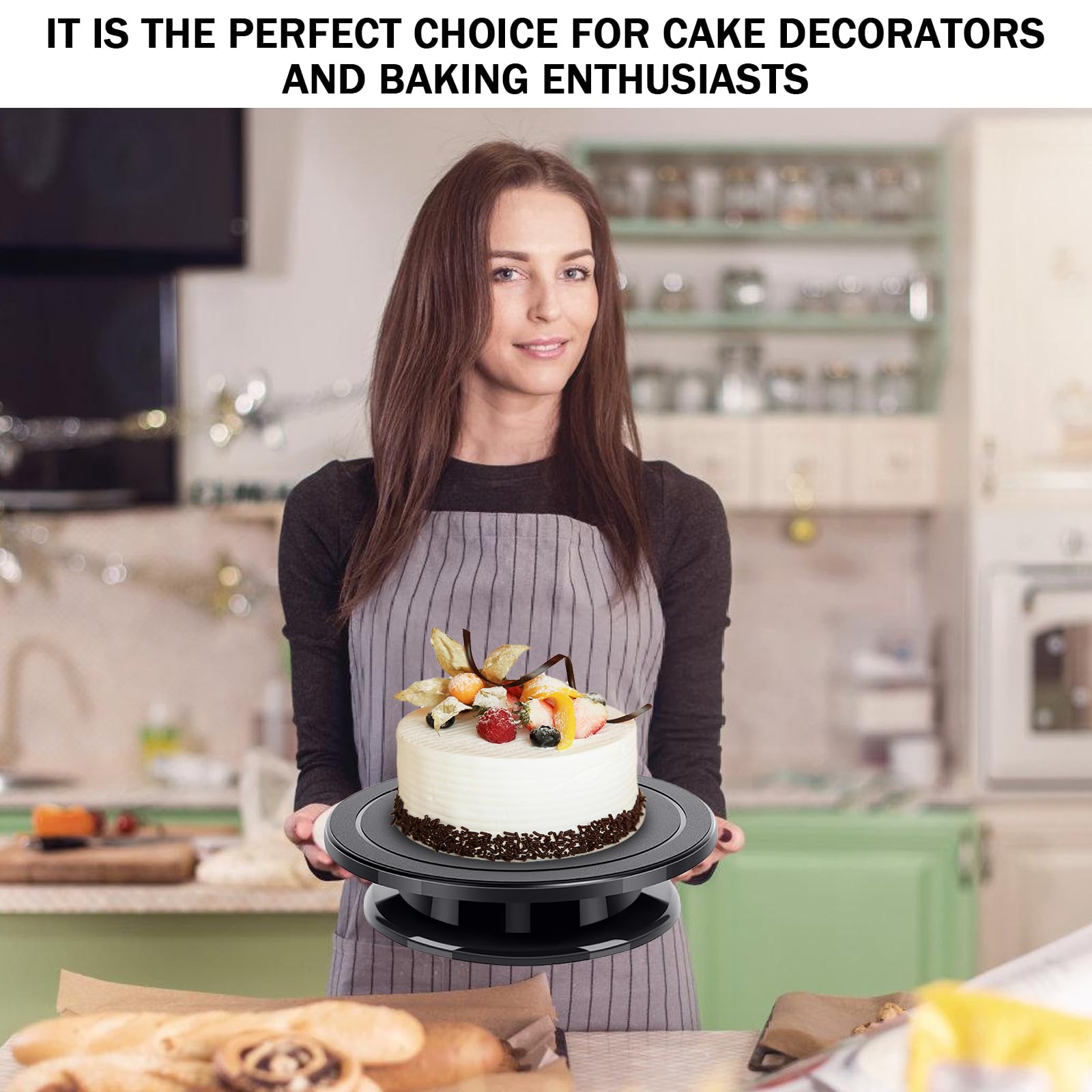 Vassoio Girevole Per Torta Da 27 Cm Con 2 Spatole Per Gelato E 3 Spatole Per Impasto, Supporto Girevole Per Pasticceria E Decorazione Di Torte