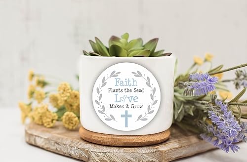 Miniatura 2 de Baptism or Communion Stickers - Faith Plants the Seed Love Makes it Grow Stickers - Succulent Favor Labels- Set of 40 Stickers (Cross Pink)