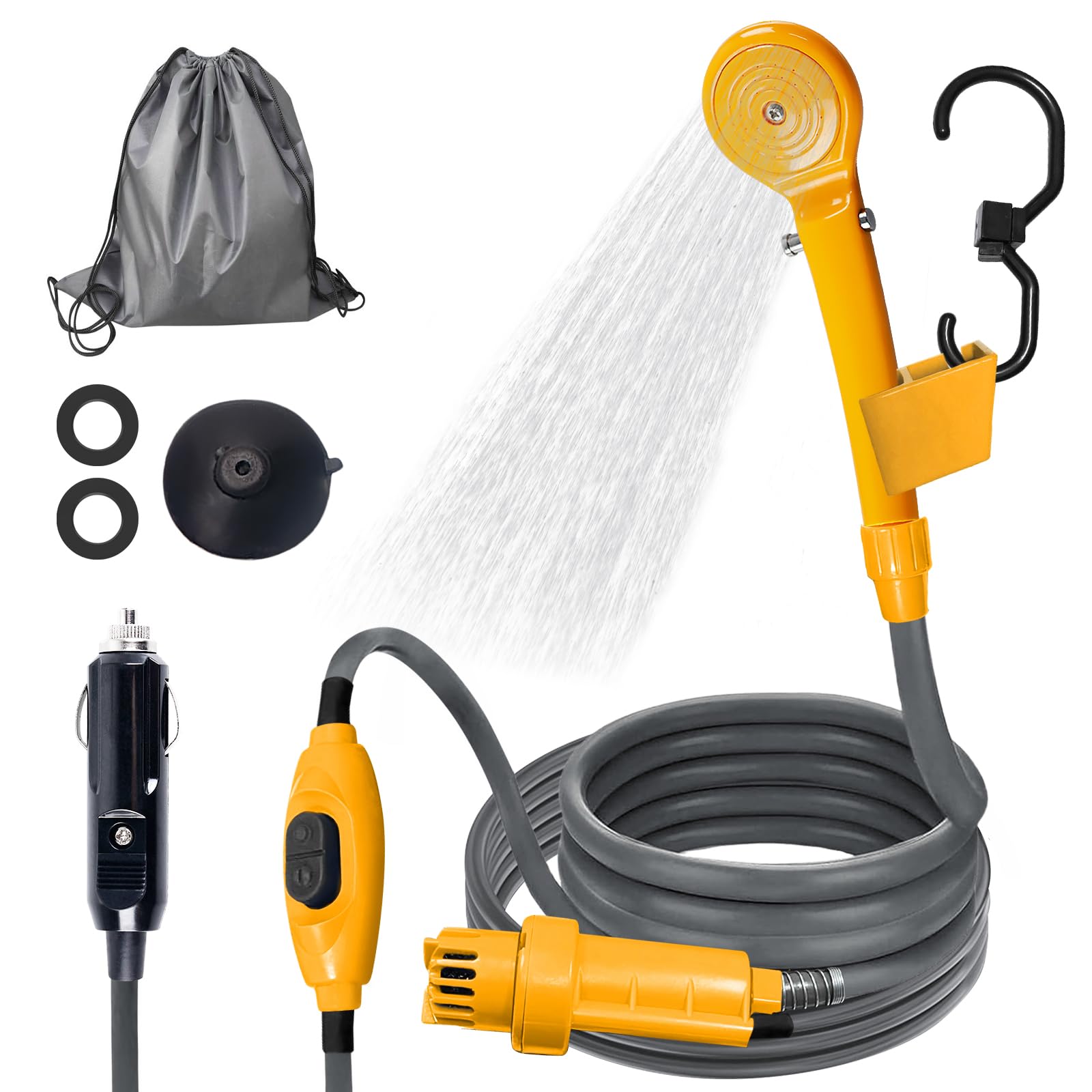 BORDEAG Doccia da Campeggio con Pompa, Doccia da Campeggio Portatile con Pompa, Doccia Esterna Portatile 12v, Doccia da Campeggio, Doccia da Esterno, Doccia Esterna per Viaggi in Campeggio, Giardino