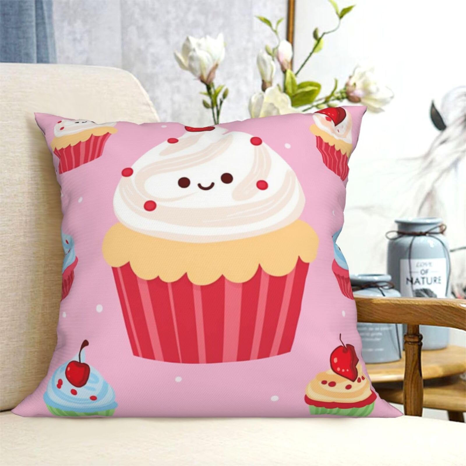 Fodpand Black Decorative Throw Pillow Covers 20"X20" Cute Cupcake Cushion Cases Square Modern Farmhouse Pillow Cases Soft Cozy Cushion Covers For Couch Sofa Bedroom Home Decor Pillowcase