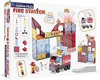 Vista 2 de Magna-Tiles Fire Station - Juego de construcción magnética de 50 piezas, la marca original de construcción magnética