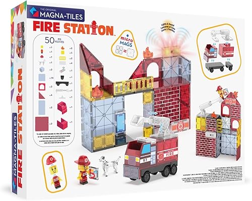Miniatura 2 de Magna-Tiles Fire Station - Juego de construcción magnética de 50 piezas, la marca original de construcción magnética