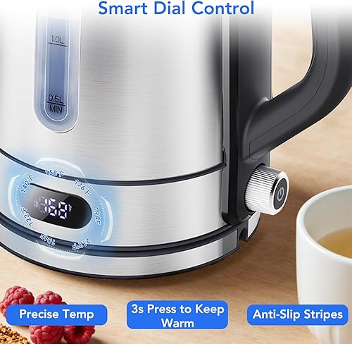 Miniatura 3 de COWSAR Hervidor eléctrico con control de temperatura, hervidor de agua caliente 1.7L, 304 SS, calentador oculto, pantalla de temperatura, tapa con