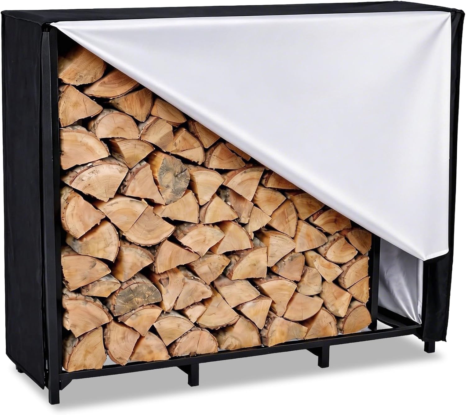 TC-HOMENY Heavy Duty Firewood Storage Log Rack with Cover and Zipper, Waterproof Windproof Sun-Proof Fire Wood Storage Racks Indoor Outdoor Wood Racks for Fire Wood Holder