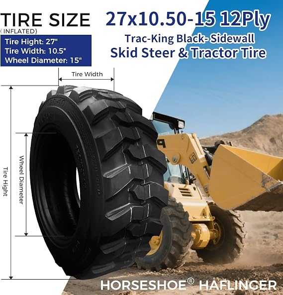 New HORSESHOE 27x10.50-15 12 Ply Skid Steer Loader Tubeless Tire w/Rim-Guard Super Duty F Load 27x10.5-15 NHS SKS1 L2/G2 T168