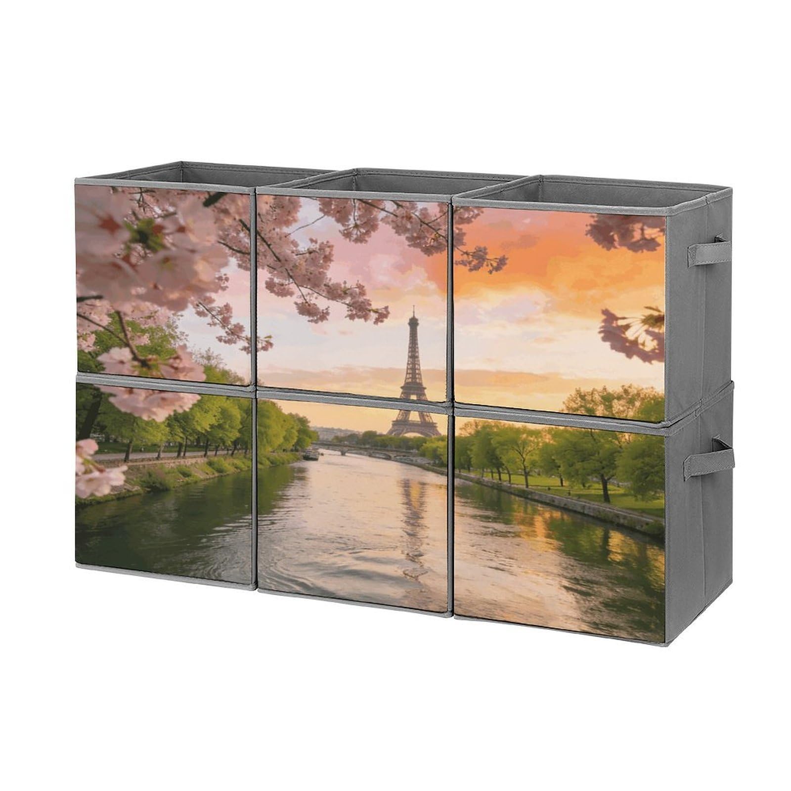 Fodpand Style Natural Scenery Of Paris Cube Bins With Double Handles,Set Of 6 Cube Organizer, Stackable And Foldable Storage Bins For Organization, Closet, Shelves, Offices