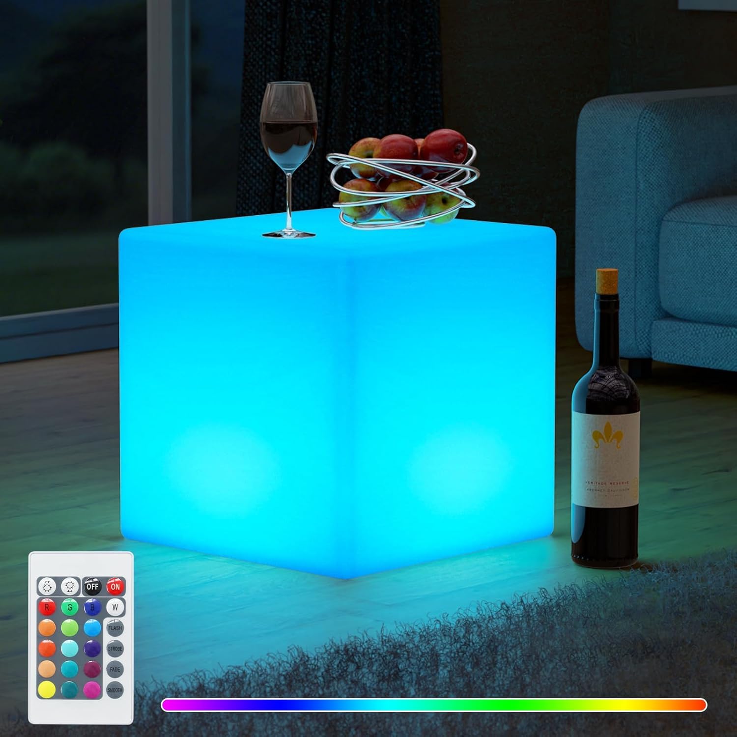 FUYO 16-inch LED Light Cube with Remote, IP66 Waterproof Light Up Cube Chair with Built-in Solar Panel, 16 RGB Colors LED Table for Kids Night Light, Glow Cube for Indoor Outdoor Home Patio Party