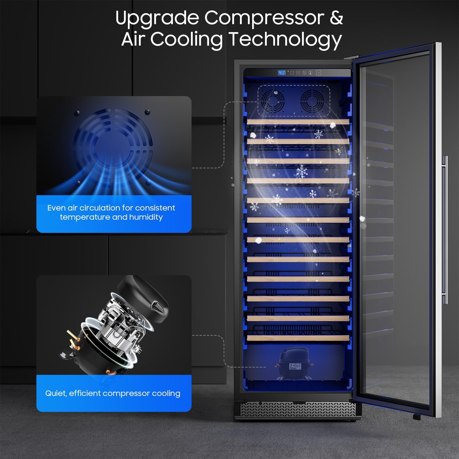 24 Inch Wine Cooler, Wine fridge Freestanding or Built-In with Door Lock, Suitable for Mixed 158 Bottles Sizes, Low Noise Operation (14.4cu.ft)