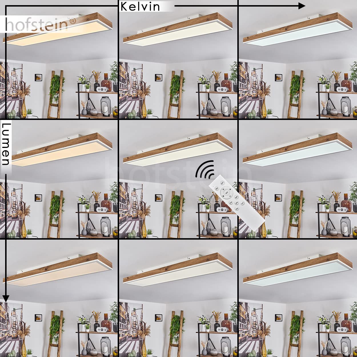 Plafoniera LED Salmi, plafoniera in metallo/MDF/plastica in bianco/look legno/marrone, pannello LED dimmerabile/cambiabile con telecomando, 60-1500 lumen, 2700-6500 K, 1 x LED 24 Watt