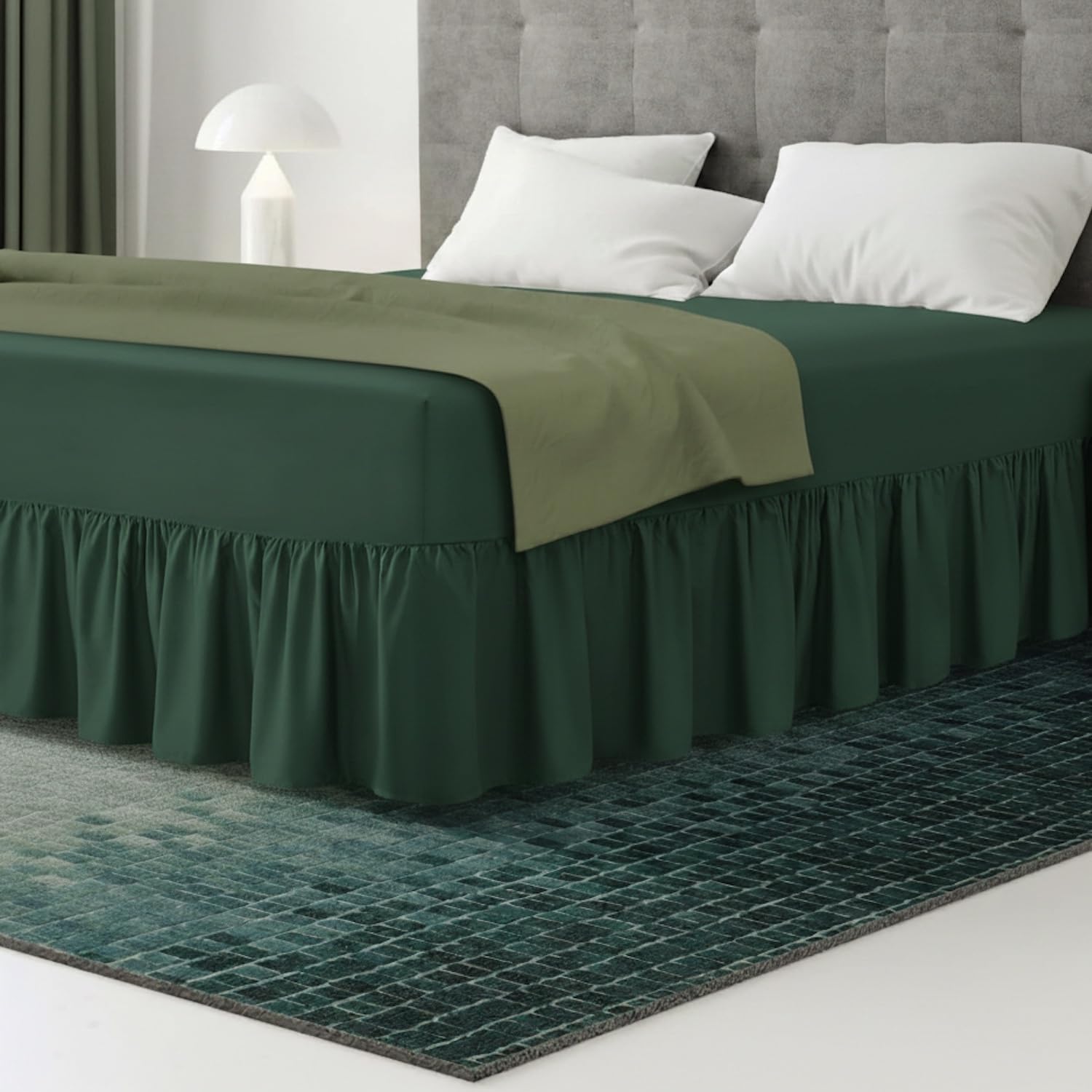 Linen Home Frill Valance Sheet Extra Deep Fitted Bed Skirt Double Valance Sheets Soft Brushed Microfiber Easy Care Non Iron (Double, Bottle Green)