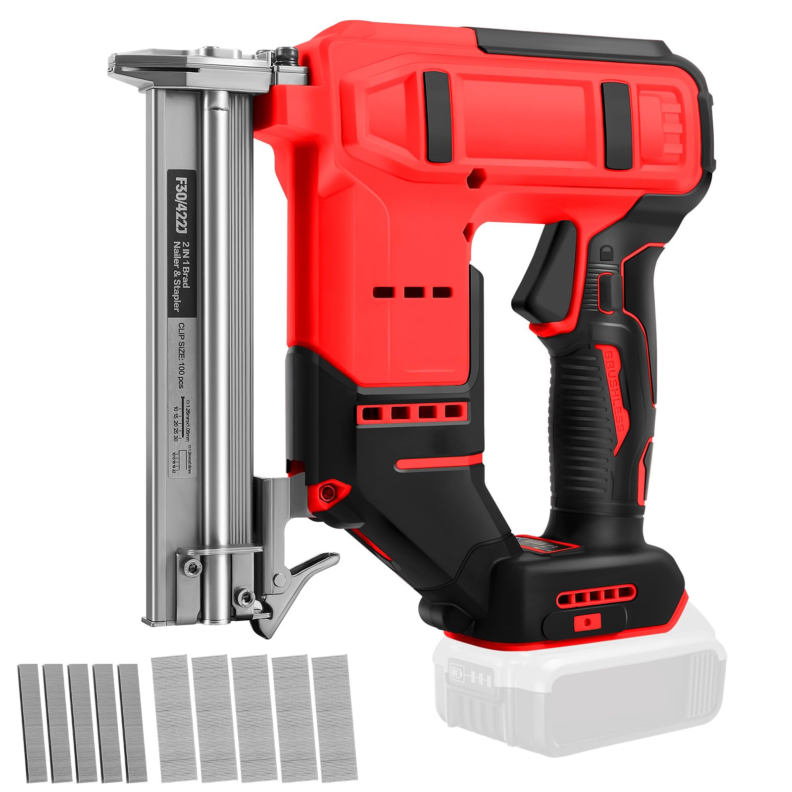 Cloueuse Brad sans fil, compatible avec Milwaukee M 18V batterie (non batterie), agrafeuse électrique sans balais avec 500 clous et 500 agrafes, pistolet à clous à 2 modes pour travail du bois