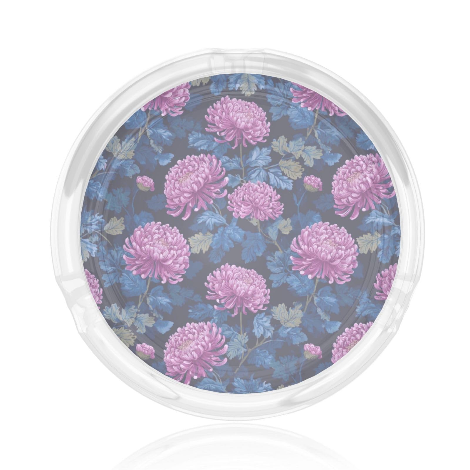 Pink Chrysanthemum Flowers Blue Leaves Glass Ashtray For Cigarettes Ash Trays Case For Home Office Decor