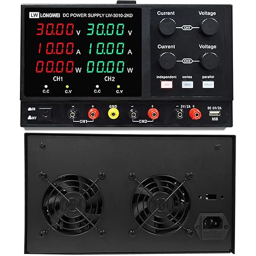 Fuente de alimentación de CC variable, 4 canales 30 V 10 A 2 x 300 W ajustable conmutación regulada DC fuente de alimentación con pantalla de
