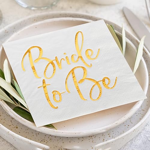 Miniatura 6 de Servilletas de cóctel de novia blancas y doradas, papel decorativo desechable para banquete de boda con palabras de lámina dorada "Bride to Be",