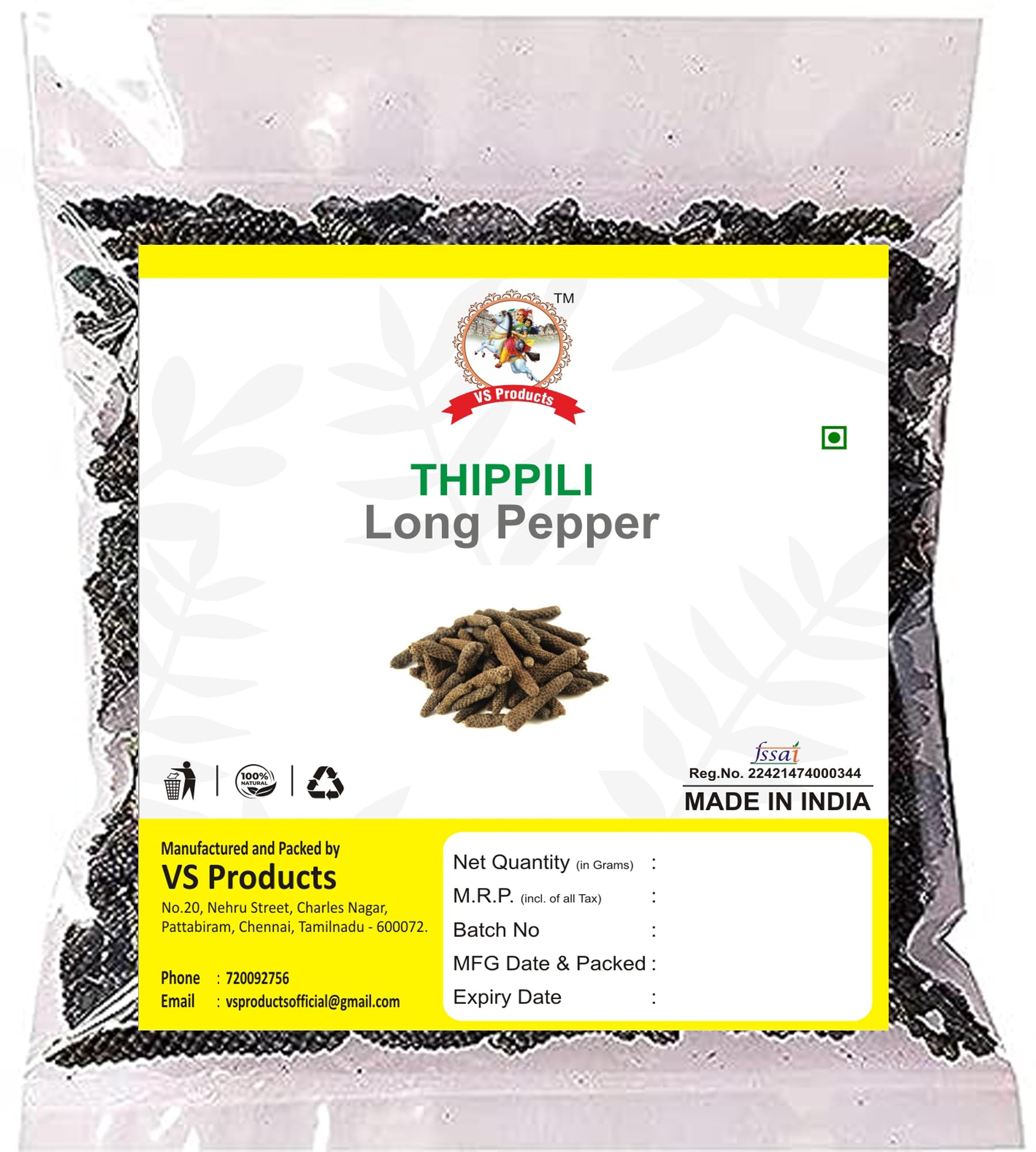 VS Products Thippili, 50g, Long Pepper Whole, Pipal Badi, Pippali, Pipali, Peepali, Piper Longum, Gantoda, Modikaddi whole, (pack of 1 x 50g) (B09BN2ST3D) Amazon Price History, Amazon Price Tracker