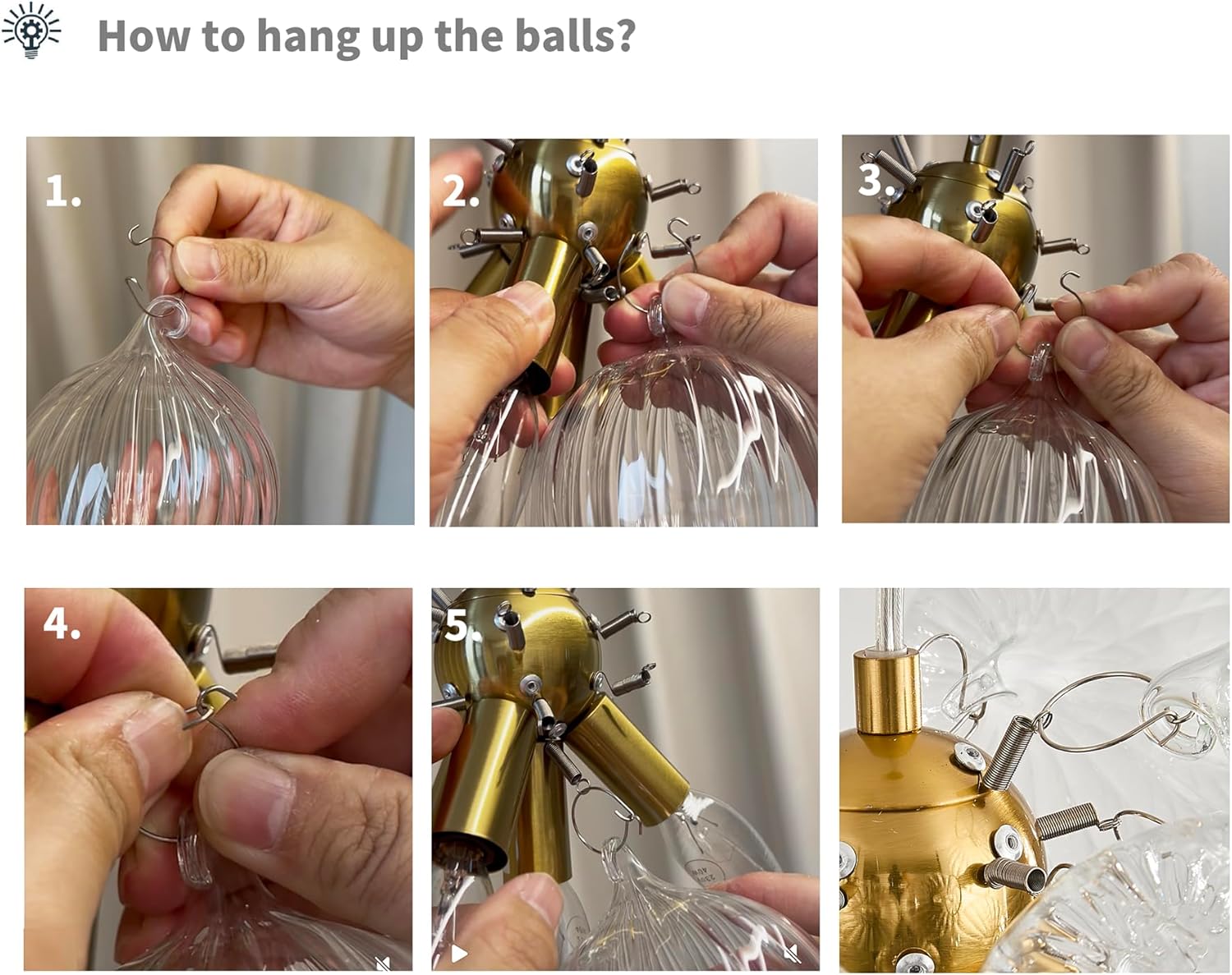 Clear Bubble Ball Chandelier, Modern Glass Ceiling Light, 4 Lights Pendant Lighting Fixture for Bedroom,Livinng Room,Dining Room