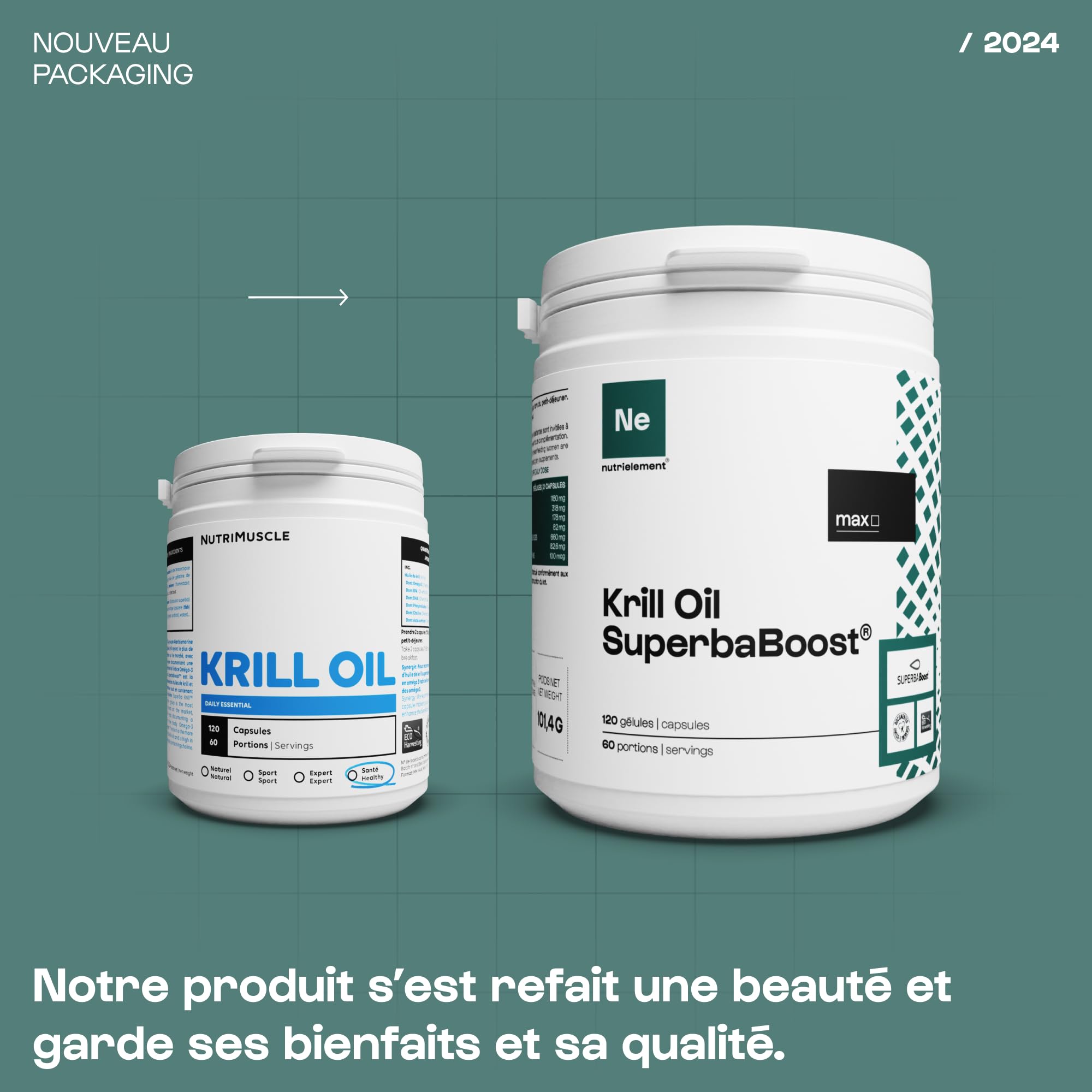 Nutrimuscle - Huile de Krill haute qualité Superba™ Boost - 60 capsules - Source d'Omega 3 - EPA, DHA, Astaxanthine, Choline