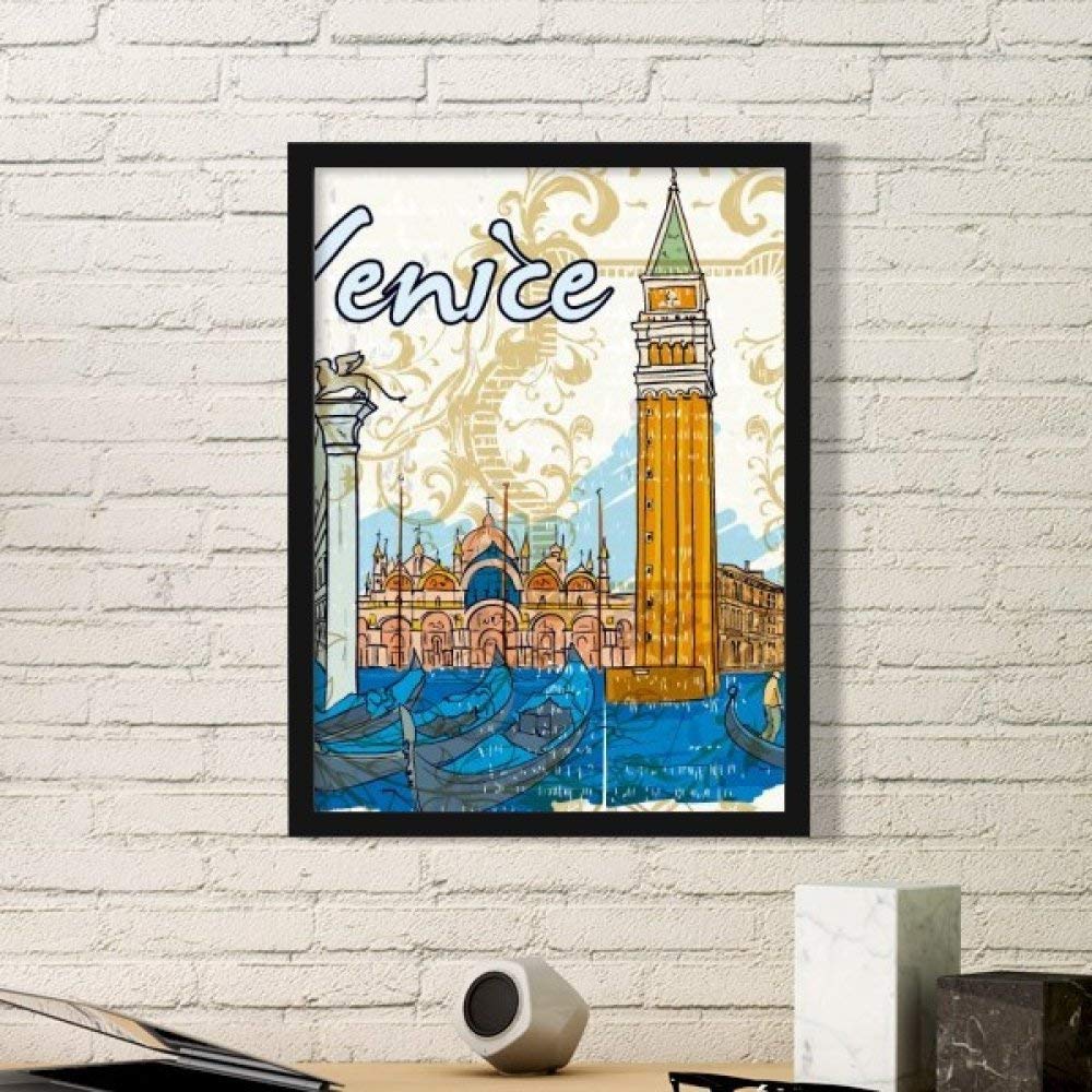 Cadre photo Italie Venise avec illustration de paysage stickers mural noir pour décoration maison