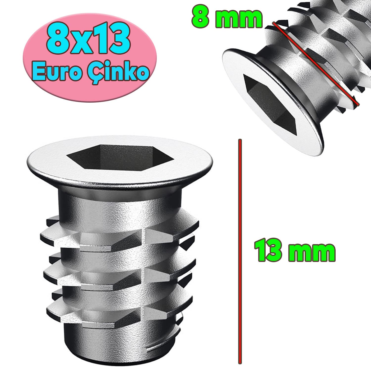 Badem10 Metal Euro Dübel 8x13 M6 Çinko (50 ADET)