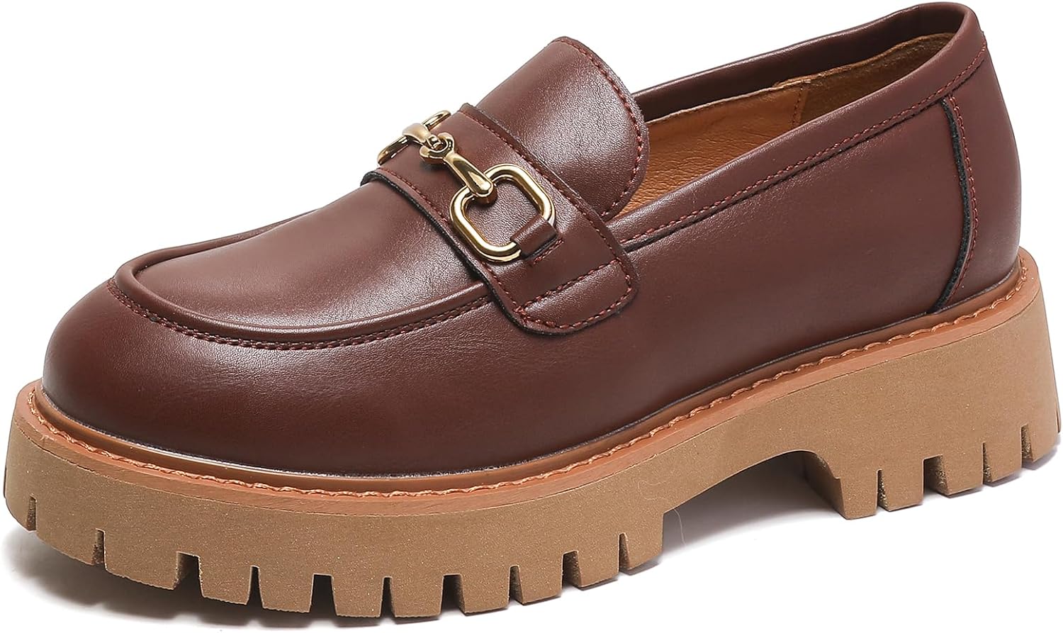 MACNMEUU Platform Loafers for Women Chunky Heel Lug Sole Loafers Slip ons Round Toe