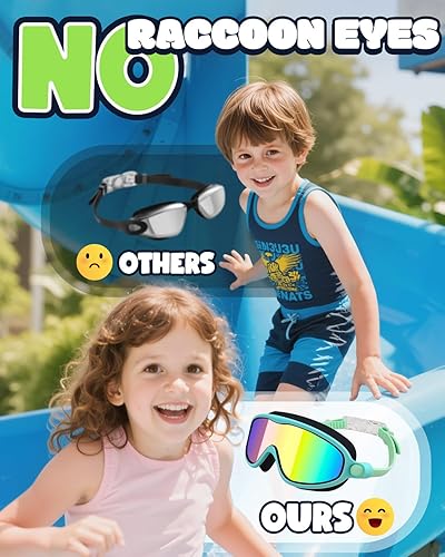 Miniatura 5 de Rantizon Gafas de natación para niños, paquete de 2, antiempañamiento y rayos UV para niños y niñas, sin fugas, gafas de natación de visión amplia