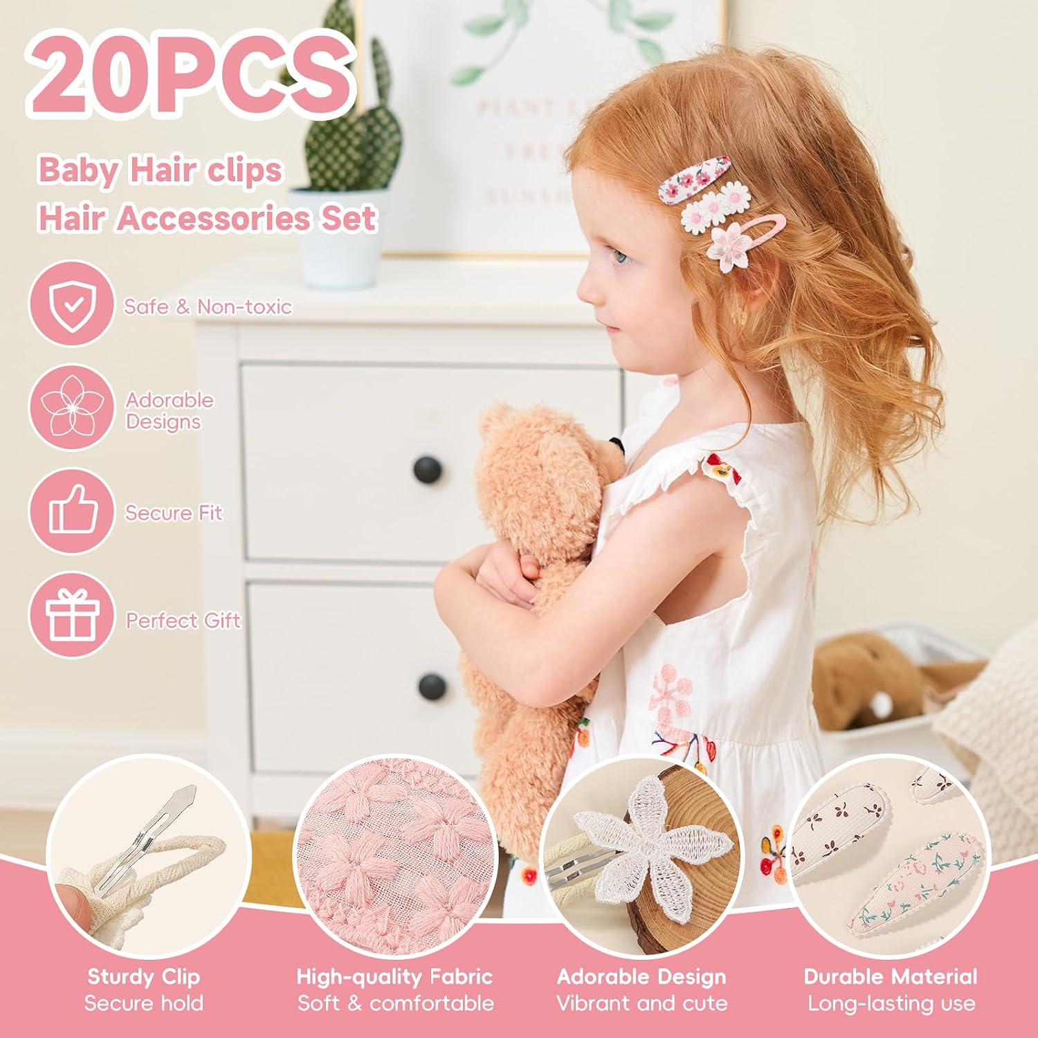 YHXX YLEN 20PCS Toddler Hair Clips Floral Flower Baby Girl Hair Clips, Non Slip Snap Hair Clips Barrettes, Cute Spring Summer Hair Accessories for Baby Girls Kids