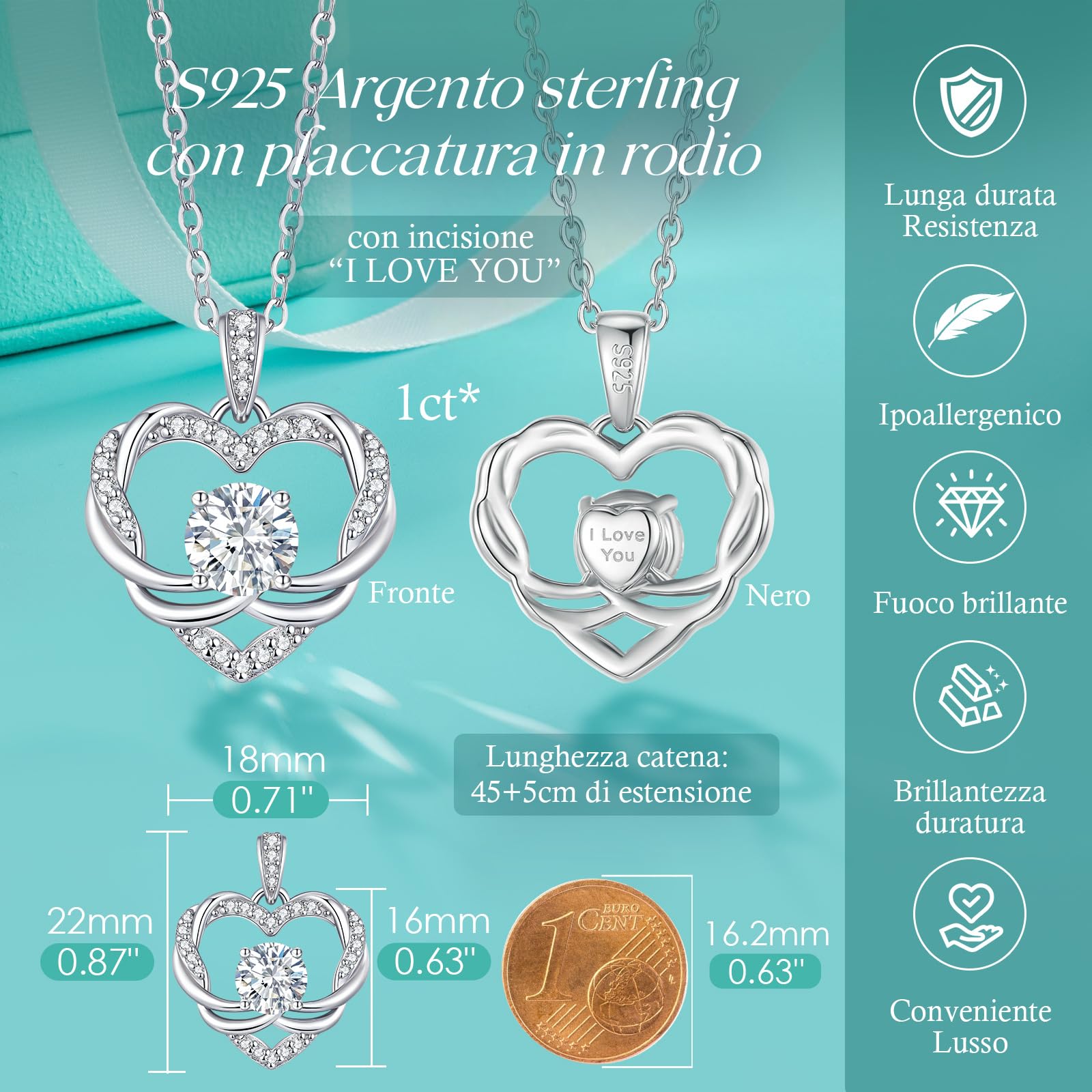LOUISA SECRET Moissanite Collana da donna in Argento 925 con cuore torso | Regalo di Compleanno per Ricorrenze Donna Natale San Valentino Gioielli