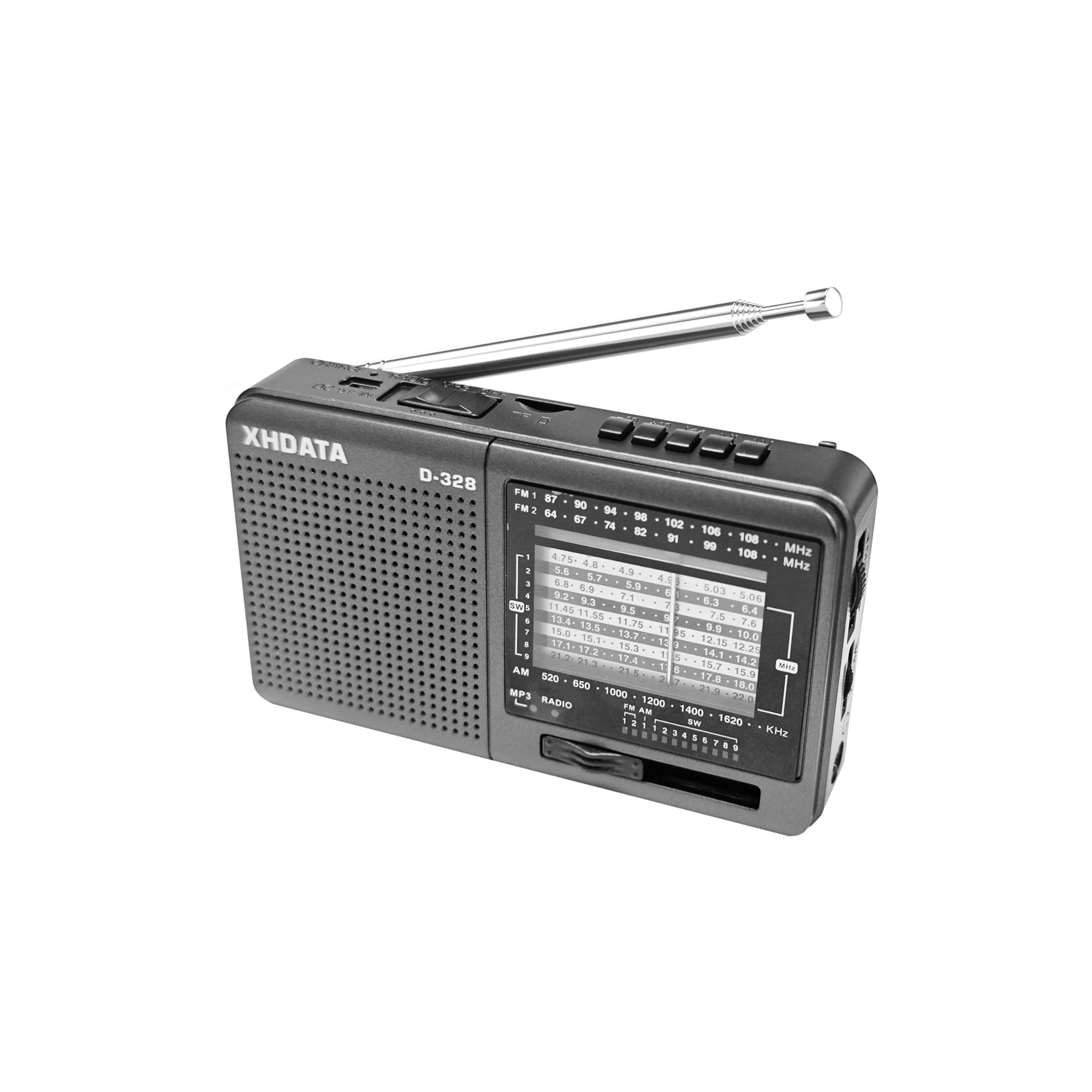 XHDATA D-328 Radio Portatile FM AM SW Vintage Supporto TF Card MP3 Batteria Ricaricabile Grigio