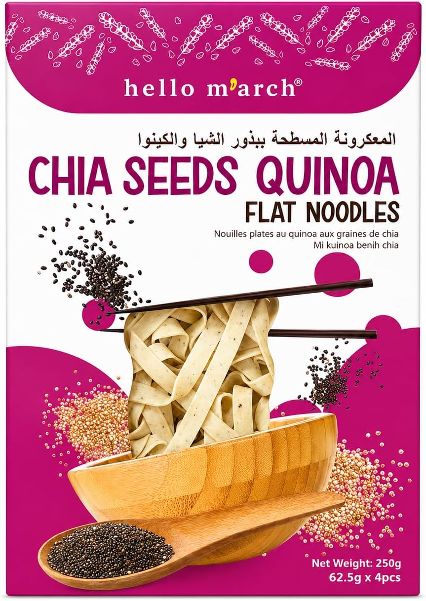 Hello March Chia Seeds Quinoa Flat Noodles, High Protein Wheat Flour, Organic Raw Quinoa- Vegan & Vegetarian Friendly- 250g