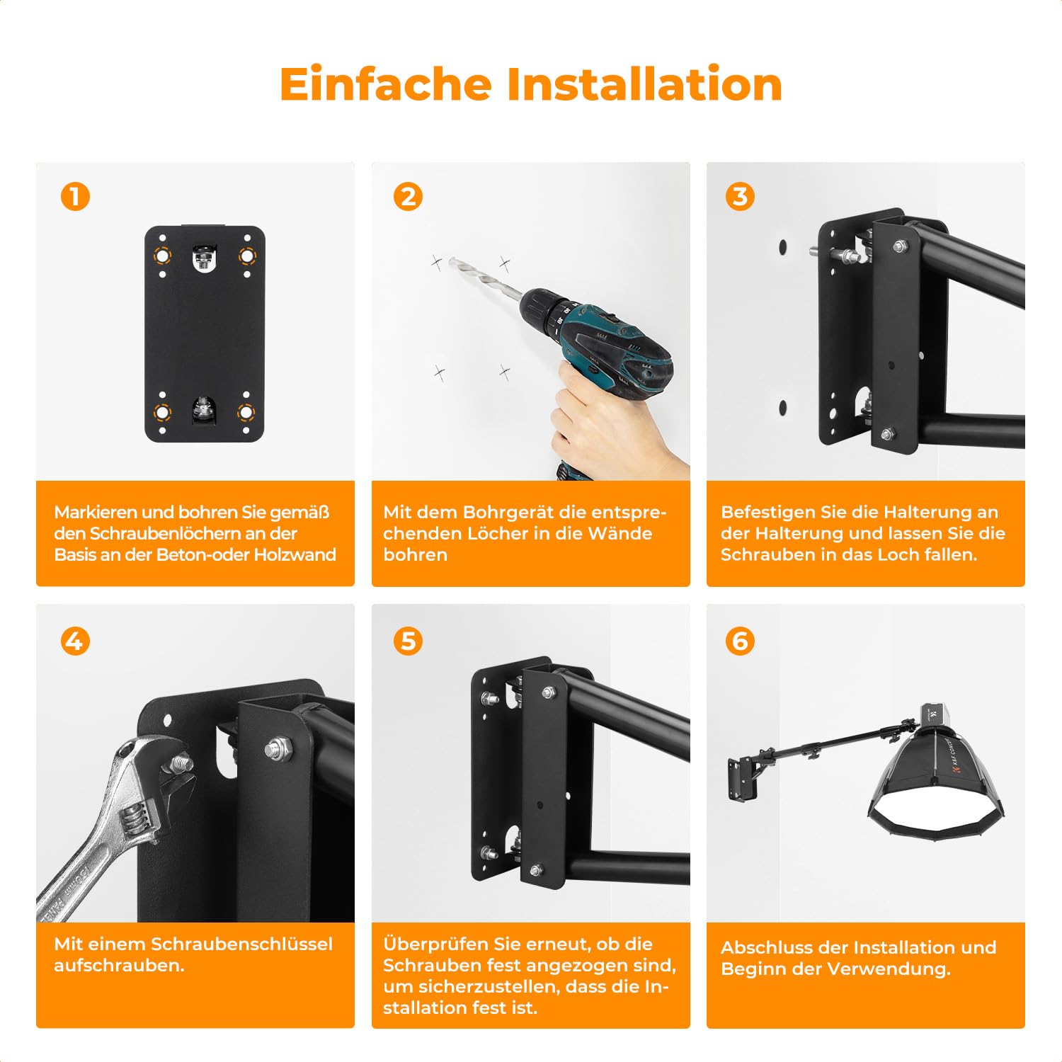 K&F CONCEPT Metal Wandmontage Dreieckiger Boom Arm, 51-100cm Verstellbar | 180° Rotation Wall Mount Galgen für Fotografie Streaming Video,mit 3/8" 1/4" Gewinde Universal Adapter,10KG Last