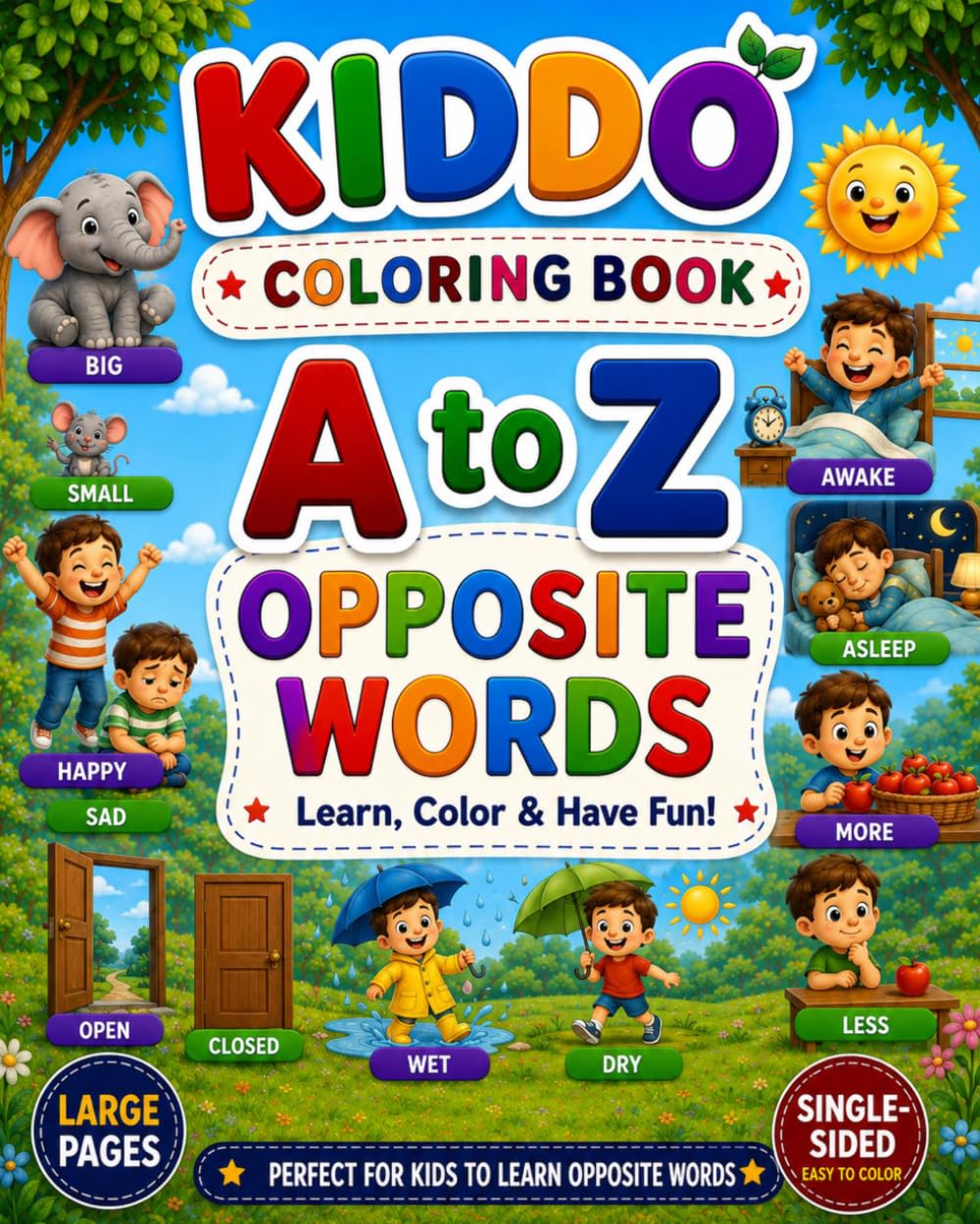 A to Z Opposite Words Coloring Book: Learn, Color & Have Fun! | Alphabet Opposite Words for Kids | Large Simple Coloring Pages | Preschool, Kindergarten & Early Learners (KIDDO A to Z Coloring Books)