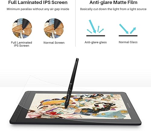 Miniatura 2 de HUION KAMVAS 2021 Tableta de dibujo gráfico de 16 gráficos con pantalla completamente laminada antirreflejo, 10 teclas Express, soporte para