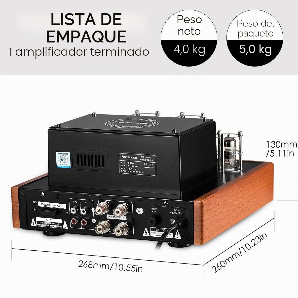 Nobsound MS-10D MKII Amplificador de tubo de válvula Bluetooth/USB/auriculares HiFi Amplificador de audio estéreo