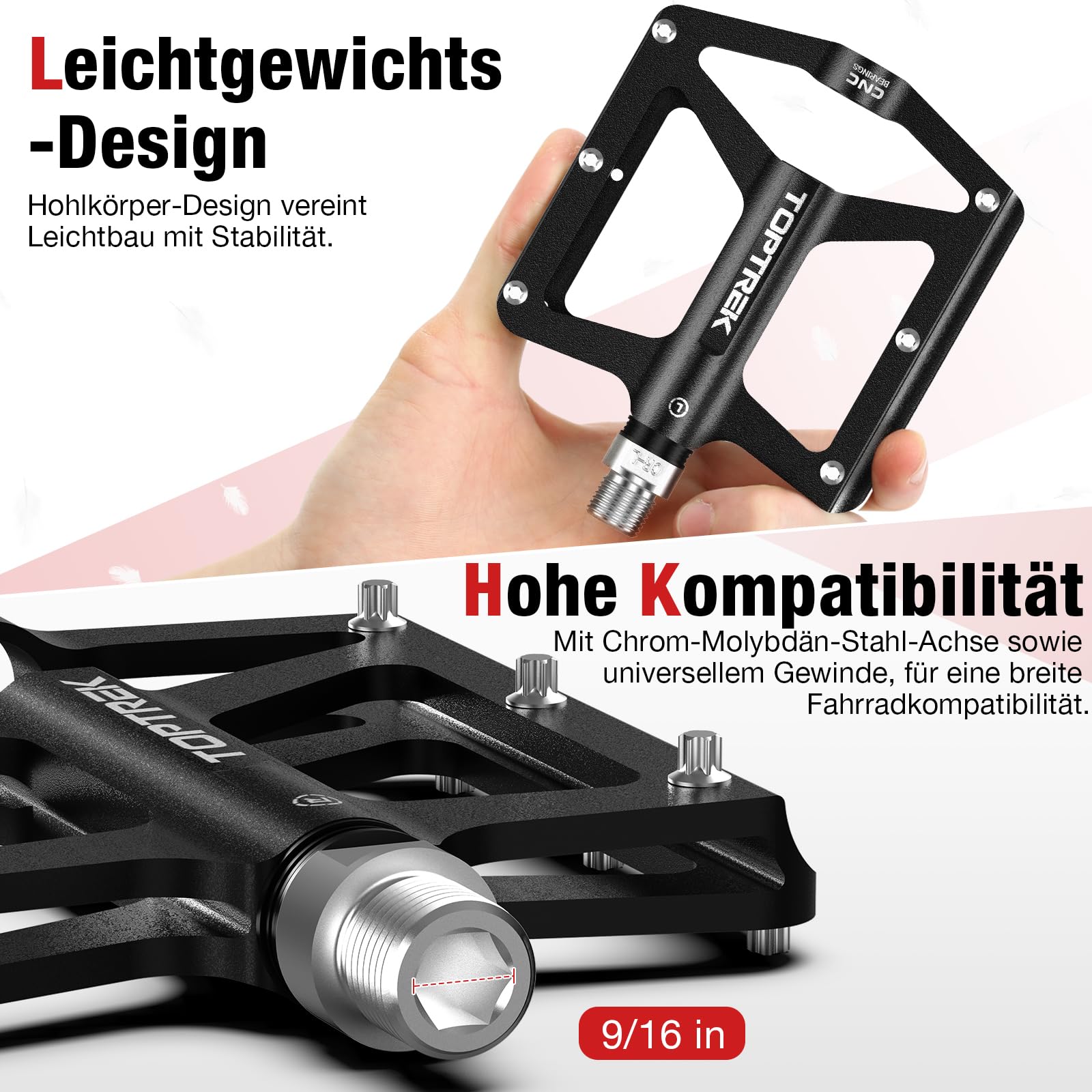 toptrek Pedały rowerowe, CNC, aluminiowe, antypoślizgowe, z 3 uszczelnionymi łożyskami, pedały MTB 9/16", płaskie pedały do MTB, rowerów wyścigowych, BMX, trekkingu, rowerów elektrycznych