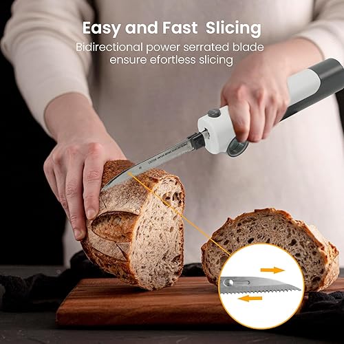 Miniatura 6 de Cuchillo eléctrico inalámbrico recargable, cuchillo eléctrico para tallar carnes, aves, pan, espuma de manualidades, tenedor de servir incluido