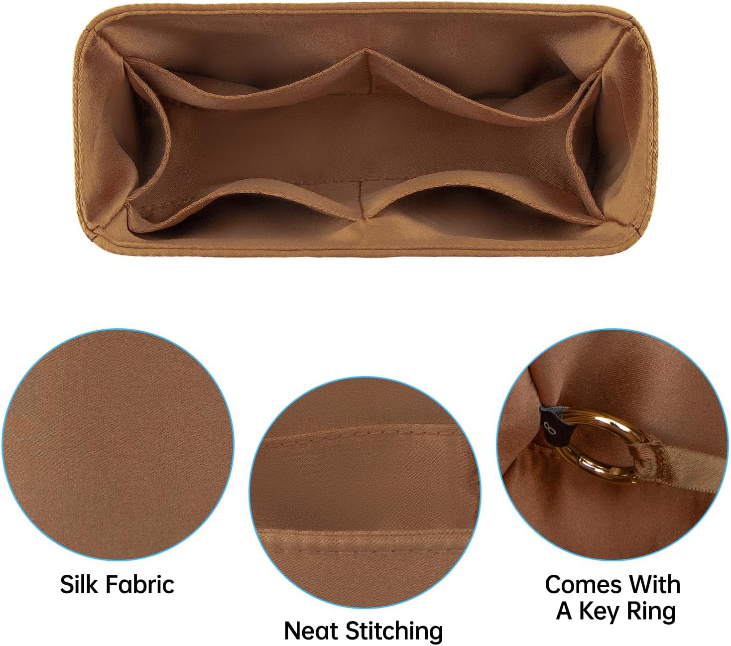 Organizer Insert for Kelly Danse 22, Satin Inner Bag Organiser(Size: Kelly Danse 22, Color: Gold)