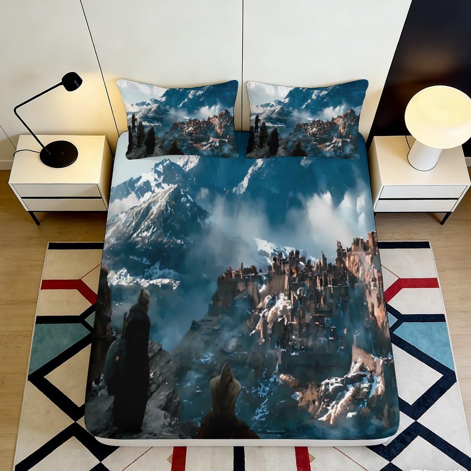 Pnayamiorkfel Style-8 3D Printed Mountain Landscape Fitted Sheet Microfiber Breathable Castle Village Mattress Cover For Bedroom Home Decor 90X200x25cm