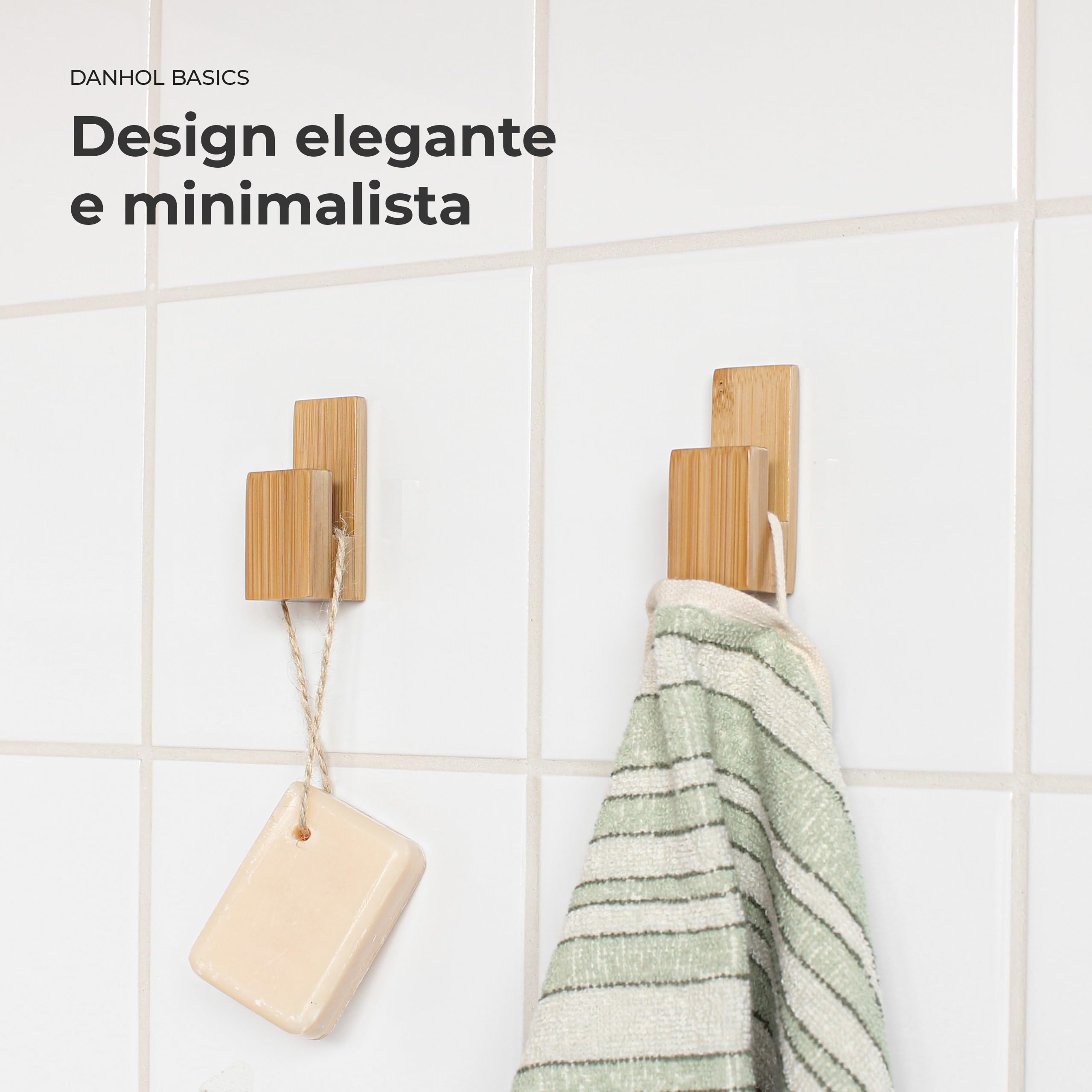 Set bagno accessori completo | Accessori bagno senza forare (Adesivo) | Kit bagno accessori completo | Porta rotoli carta igienica + 2 Ganci asciugamani + Porta asciugamani (Legno bamboo)