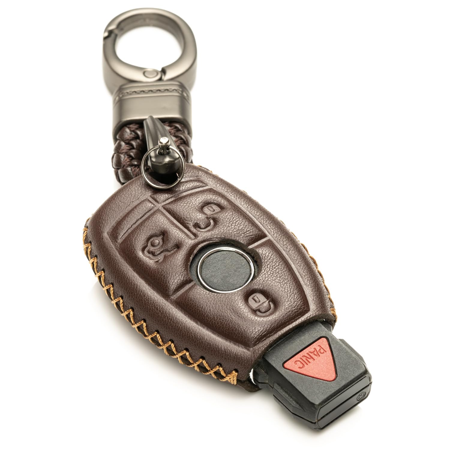 Vitodeco Leather Keyless Entry Remote Control Smart Key Case Cover Compatible for Mercedes Benz (Mocha, 3 or 4 Buttons)