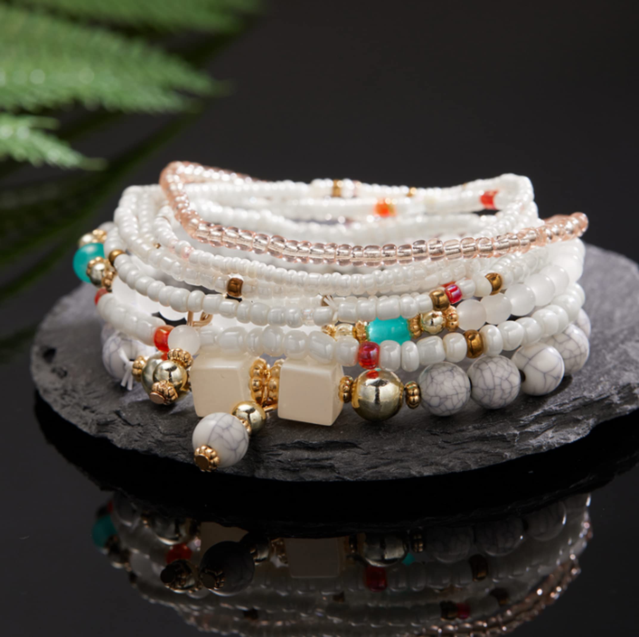 CFWSHJ Bracciale Elasticizzato con Perline Multistrato da Donna Braccialetti con Perline impilabili Bohemien Bracciale con Perline Elasticizzate Boho