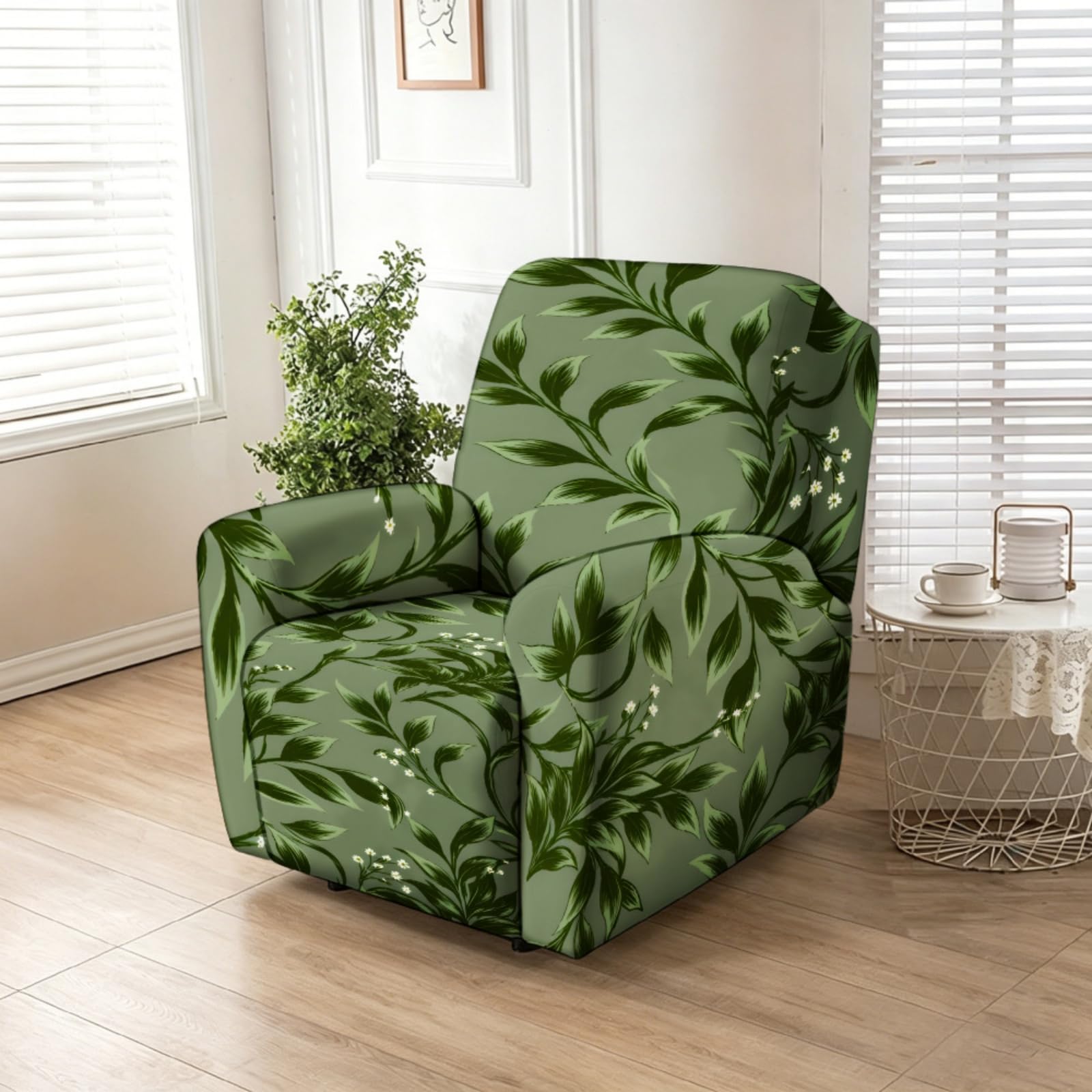 Funda sillon relax elastica de 1 plaza con diseno de hoja de flor en 3D verde oscuro Odot