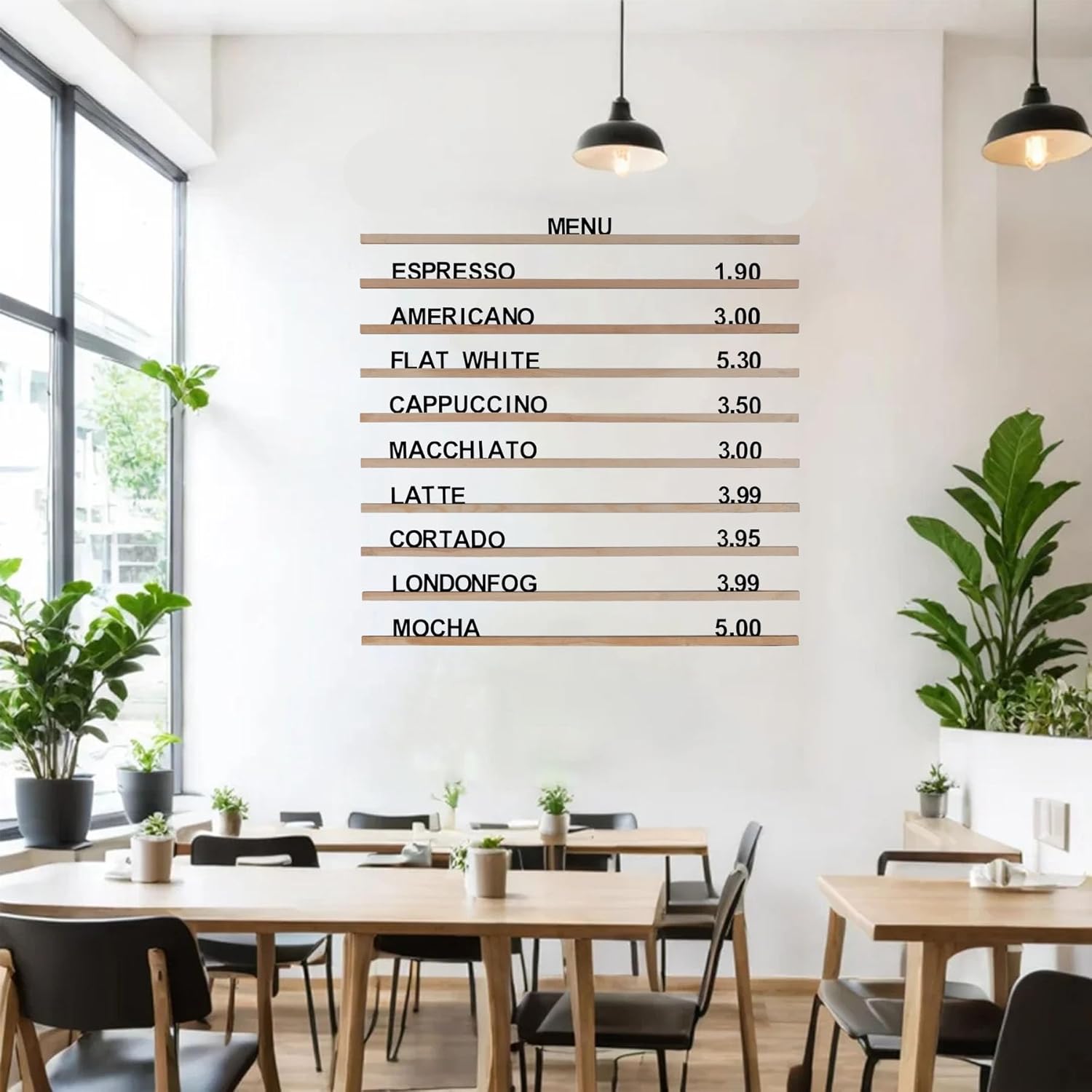 Wood Tone Wall Menu Board - Letter Display Wall Shelf - Letter Shelf Menu - Changeable Letter Board(Set of 10 Rails + 605-Letter Set)