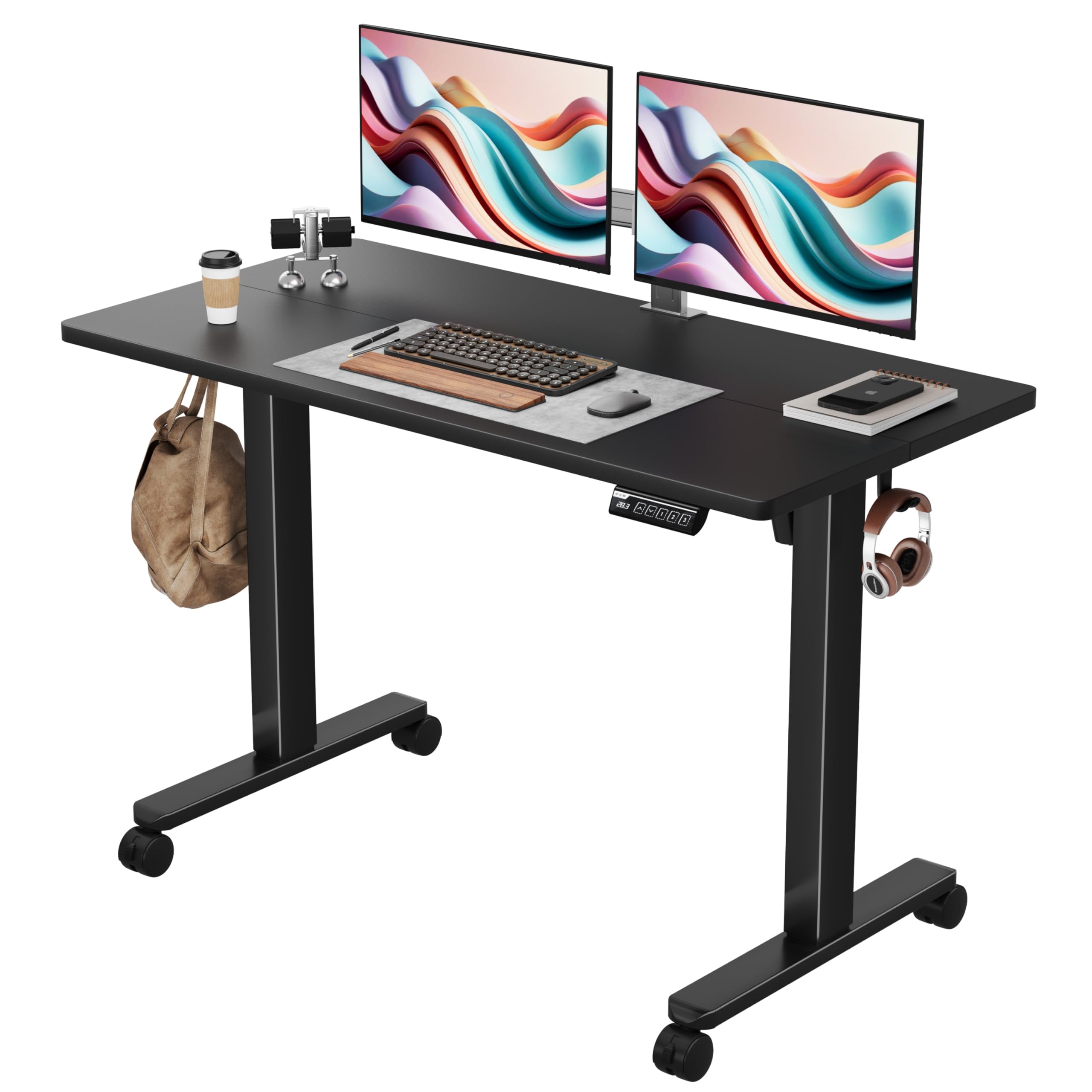 Monomi Electric Height Adjustable Standing Desk, 48x24 Inches, Ergonomic Home Office Sit/Stand Up Desk (Black Steel Frame/Black Top)